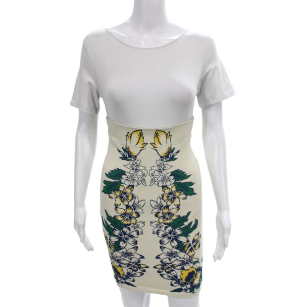 BCBG Max Azria Womens Bodycon White Skirt Scoop Neck Short Sleeve Size S